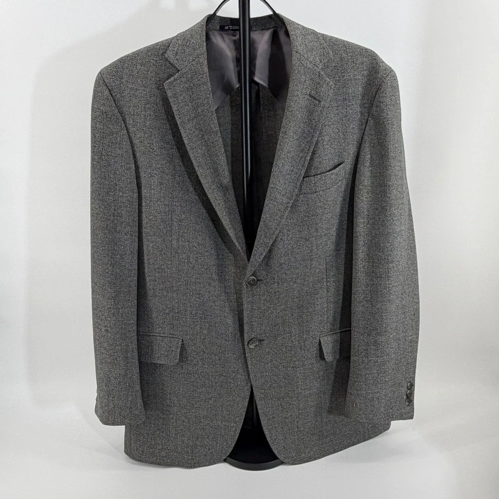 Hart Schaffner Marx Mens 41R Blazer Sport Coat Tan Blue Textured Two Button USA